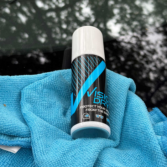 visiodry anti rain spray resting on a microfibre cloth