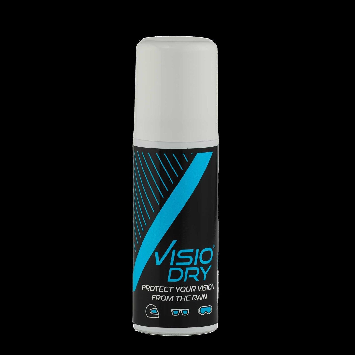 Front view of VisioDry Anti-Rain Aerosol 35ml can, featuring compact design with blue and silver branding, highlighting its water-repellent properties