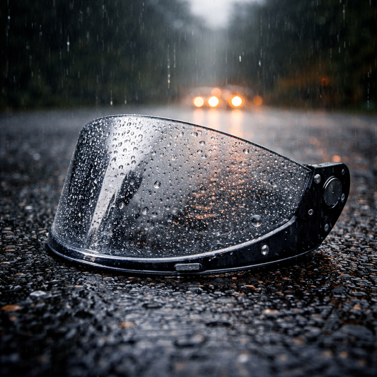 Visor getting wet in the rain sat on the road