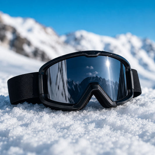 ski goggles sitting on the snow