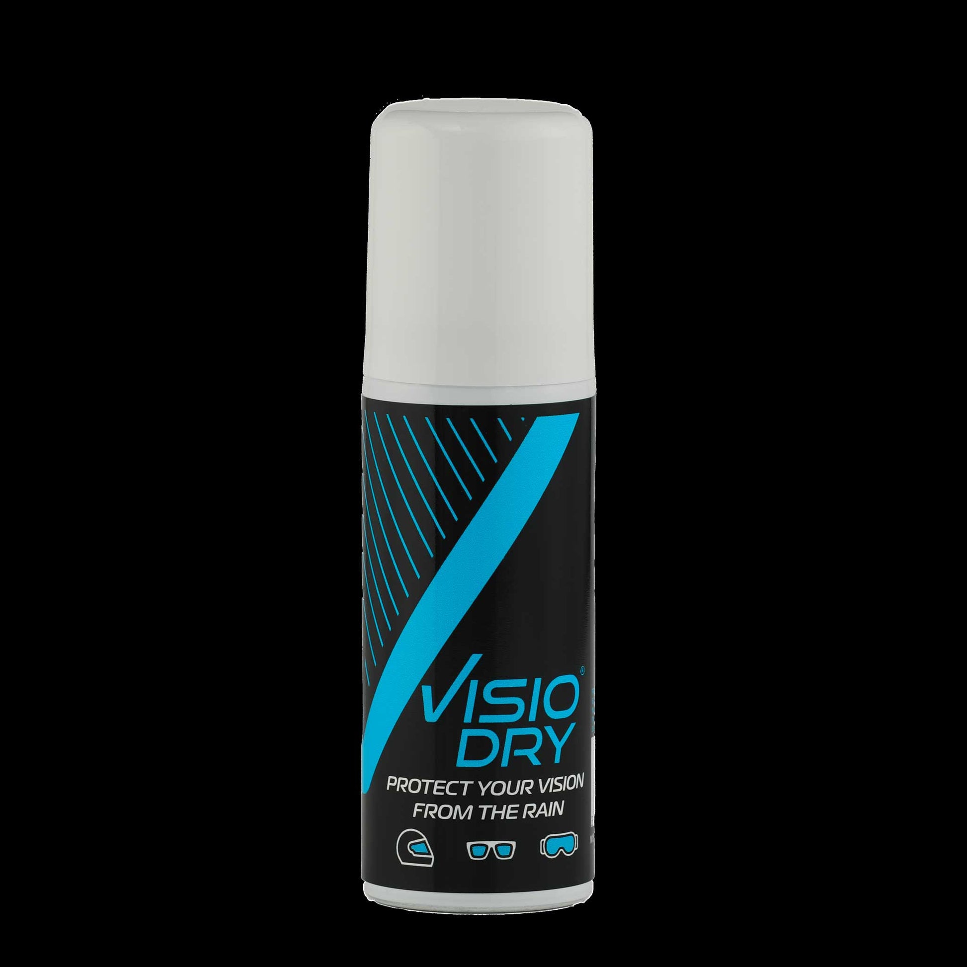 Front view of VisioDry Anti-Rain Aerosol 35ml can, featuring compact design with blue and silver branding, highlighting its water-repellent properties