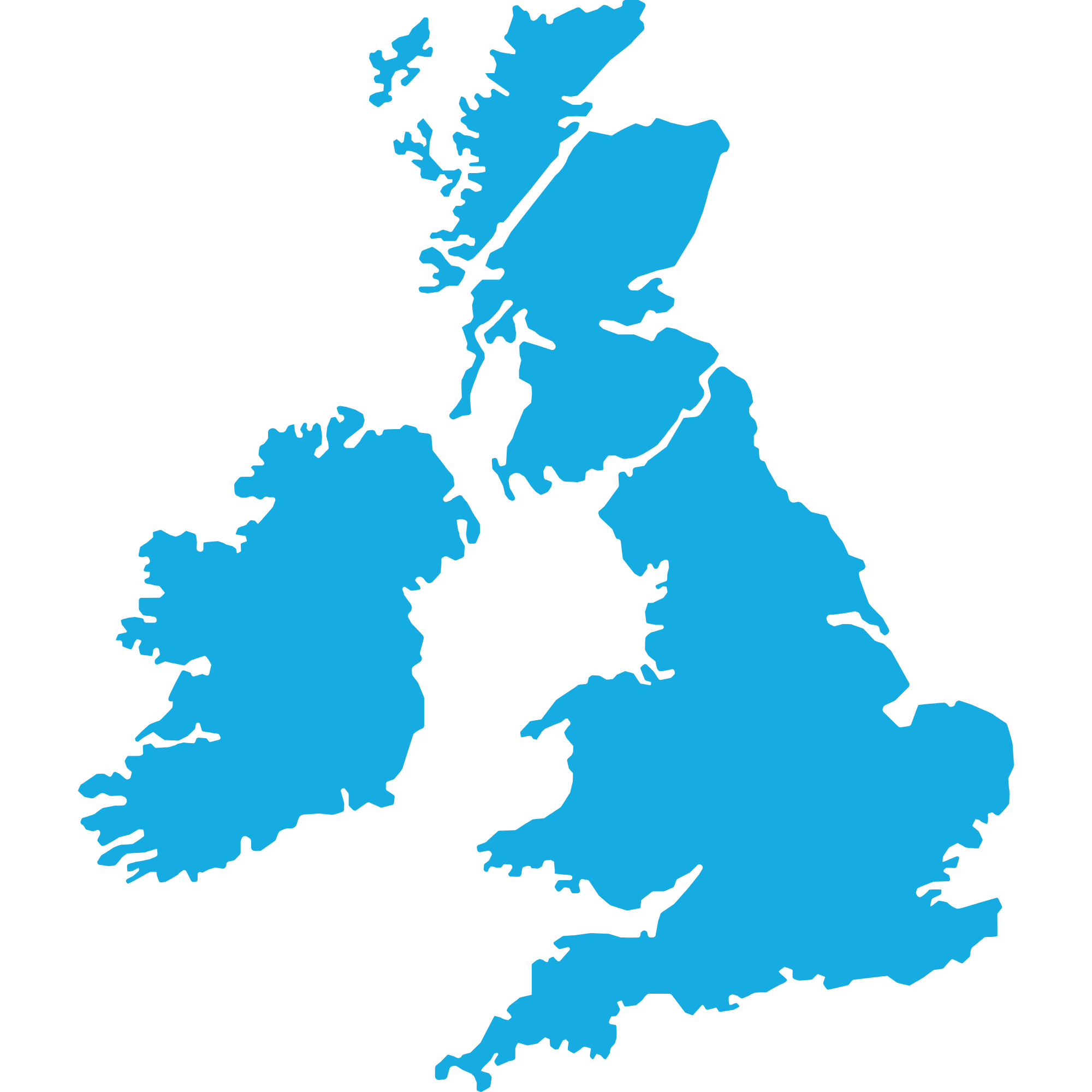 Map of the United Kingdom in blue on a white background